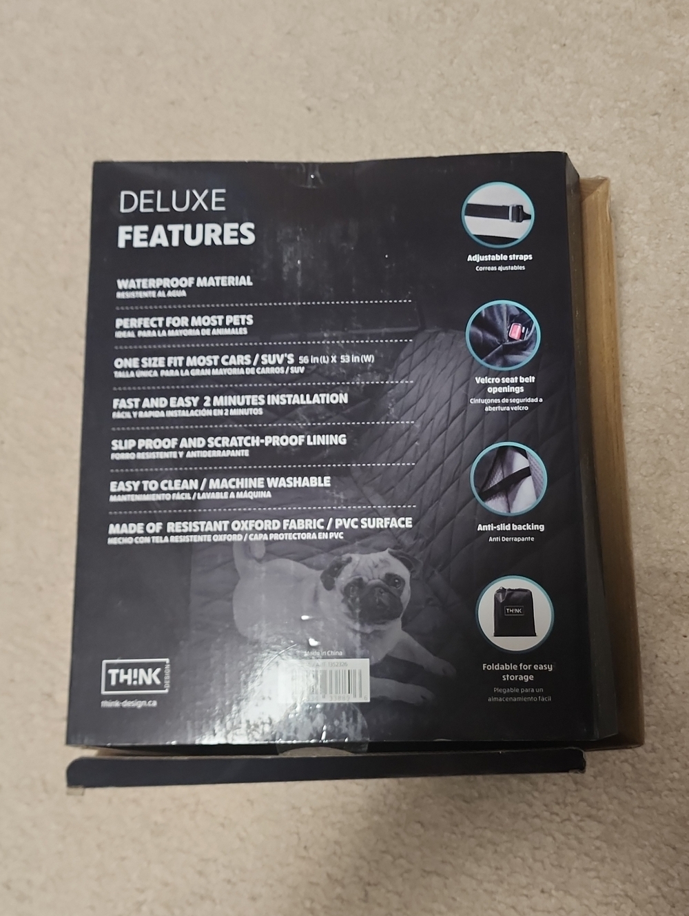 Think! Deluxe Pet Car Seat Cover - Black - Picture 2 of 2